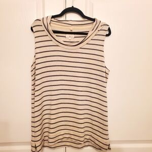LOU & GREY Sz Large Womens Signature Soft Cream Black Stripe Cowl Neck Shirt